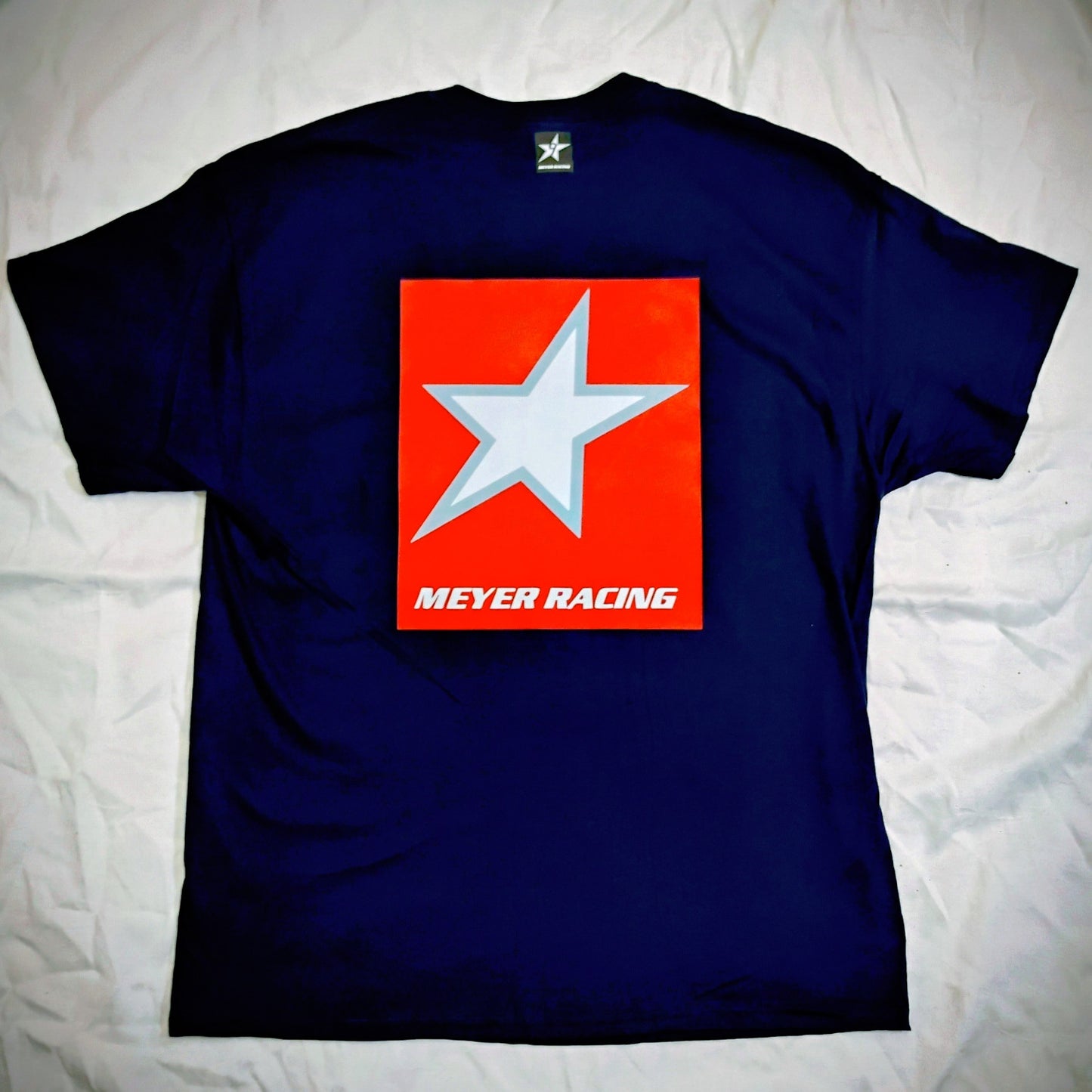 Meyer Racing T Shirt - Star Back Red on Blue