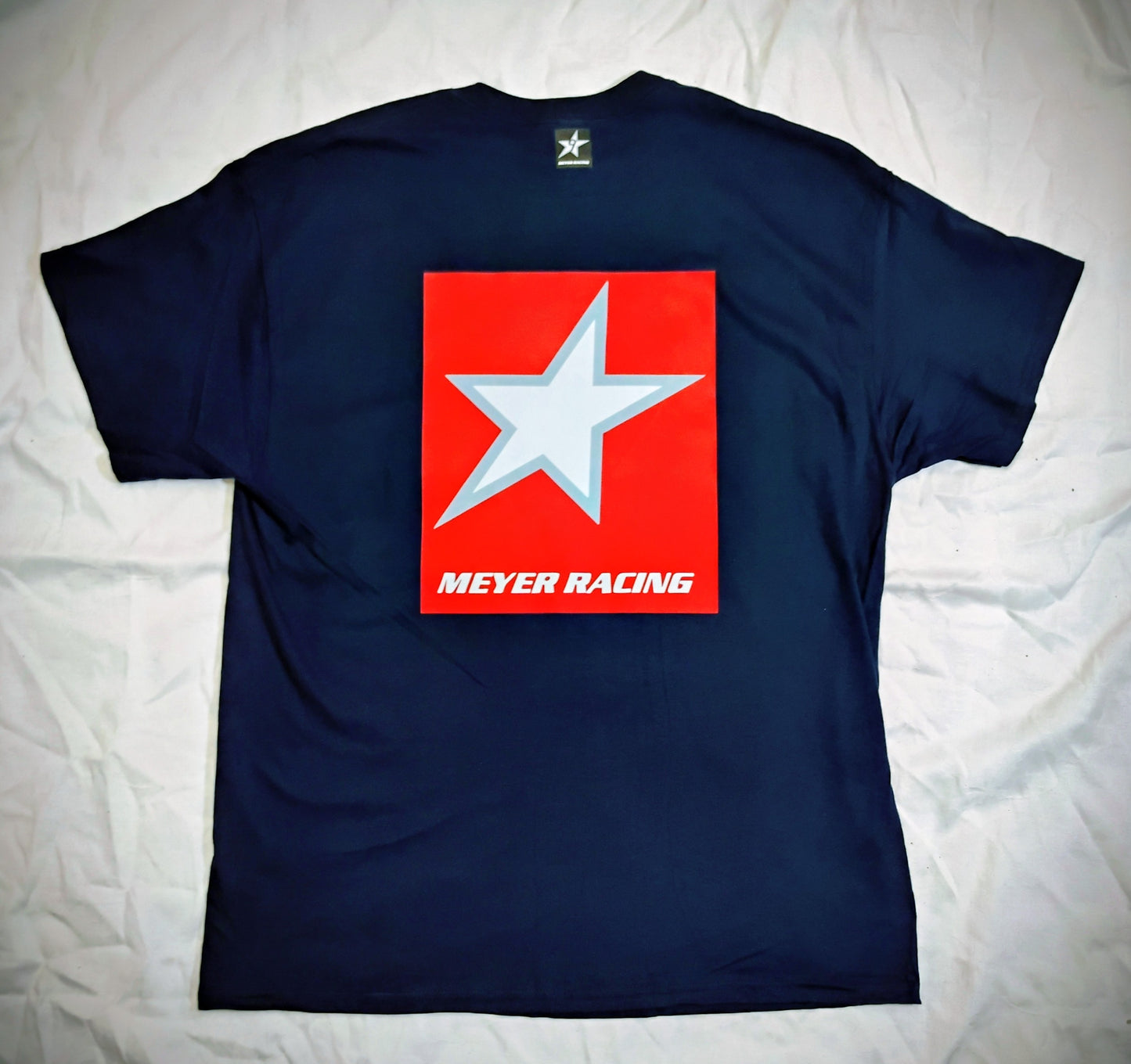 Meyer Racing T Shirt - Star Back Red on Blue
