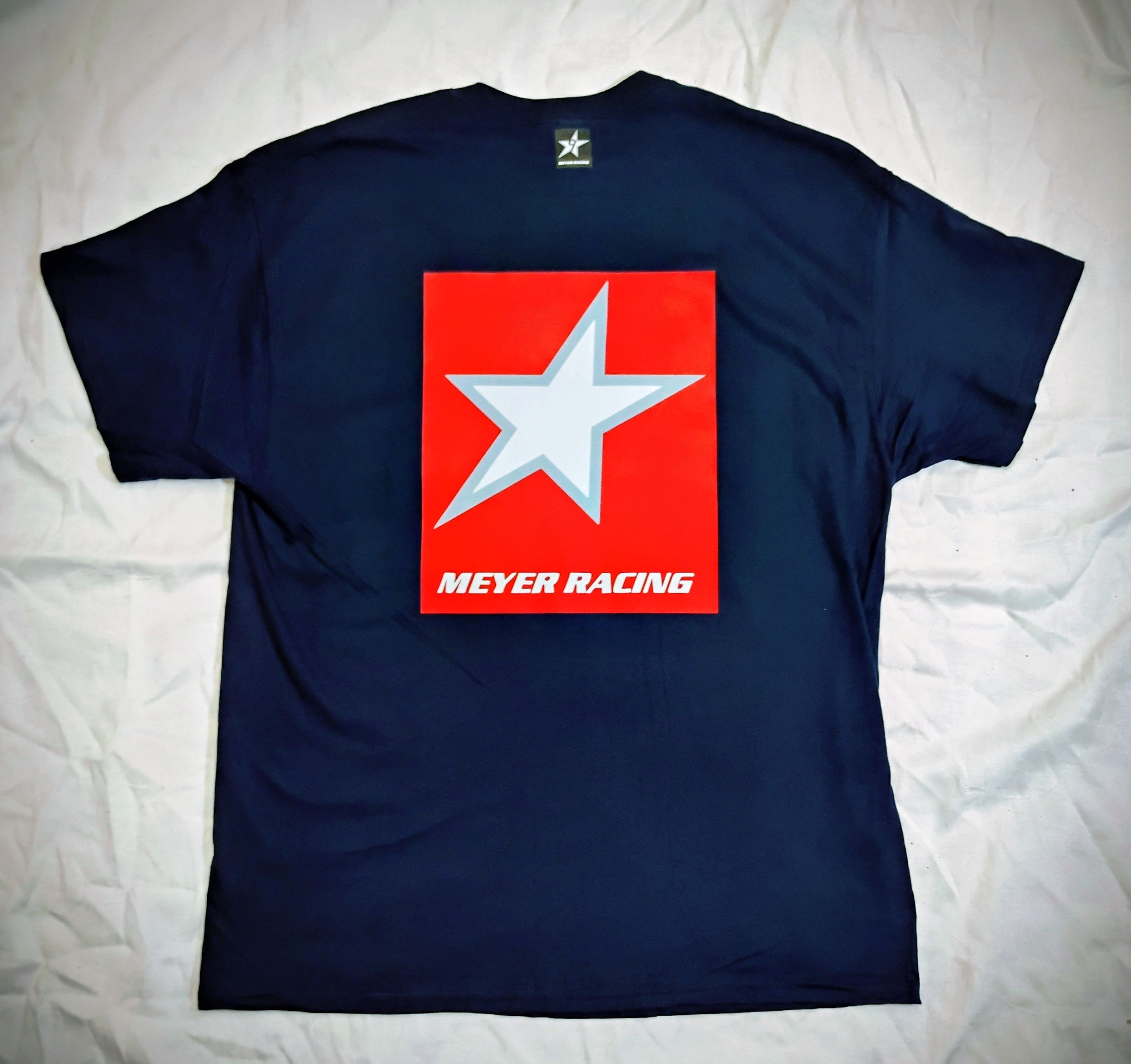 Meyer Racing T Shirt - Star Back Red on Blue