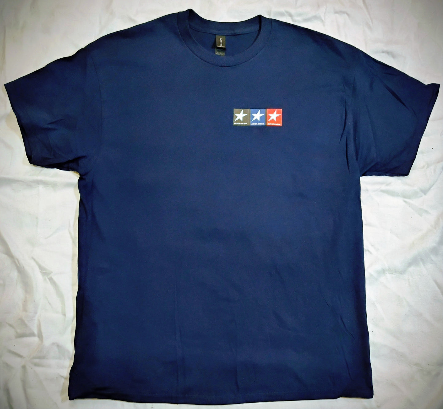 Meyer Racing T Shirt - Star Back Red on Blue